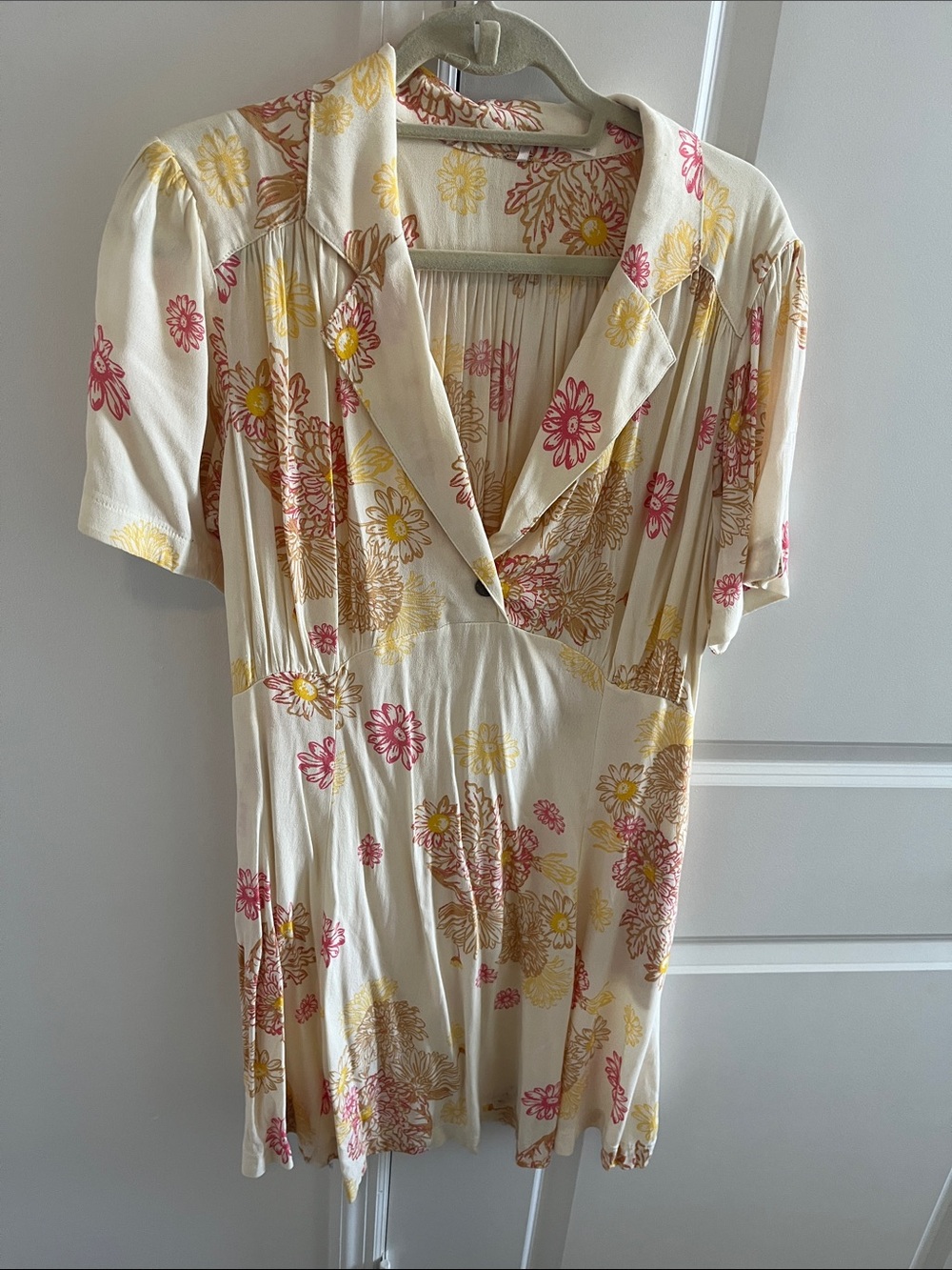 Free People Cream Floral Maxi Dress with Pink and Yellow Print